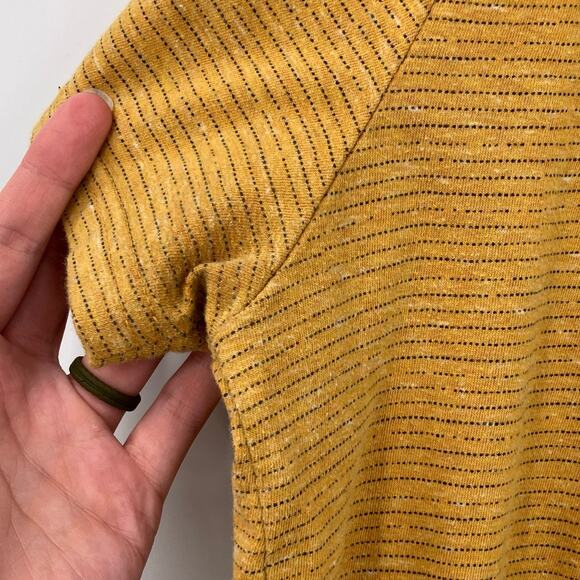 Goodfellow Mustard Yellow Black Stripe Standard Fit Crew Neck Short Sleeve Shirt - Picture 4 of 6